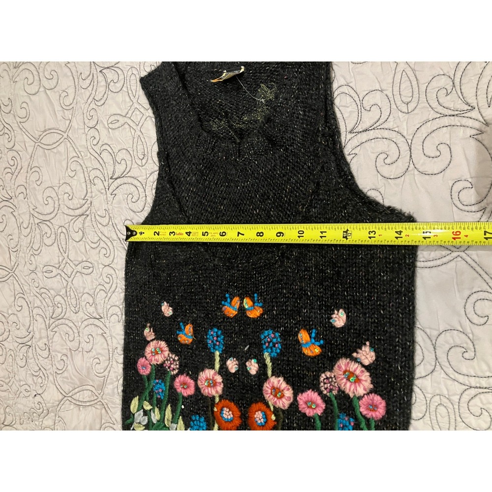 Desigual Women Gray Embroidered Floral Mohair Wool Sleeveless Sweater Dress S/M - Picture 10 of 11
